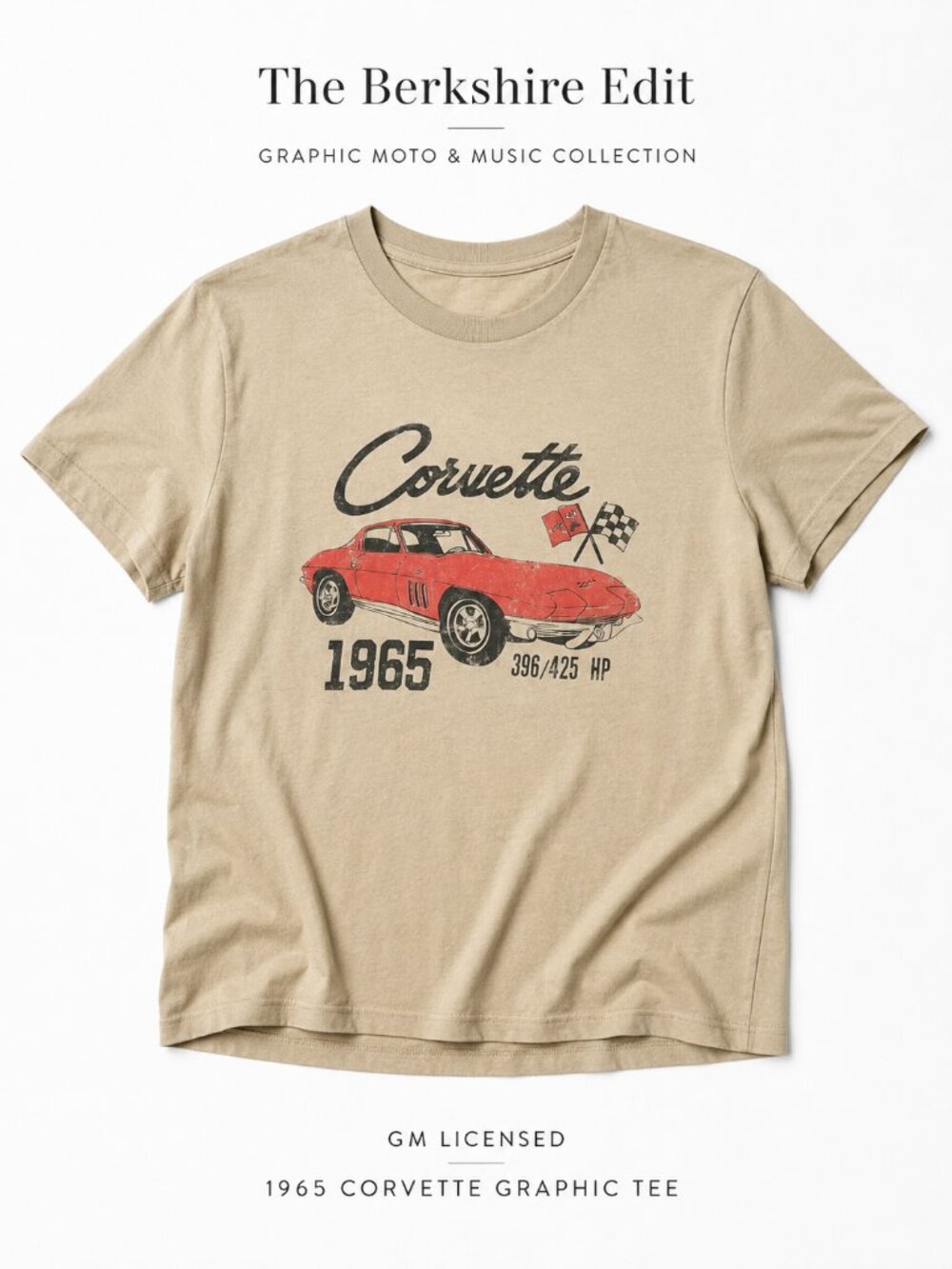 GM Licensed 1965 Corvette Graphic Tee Large Tan 100% Cotton Classic Car